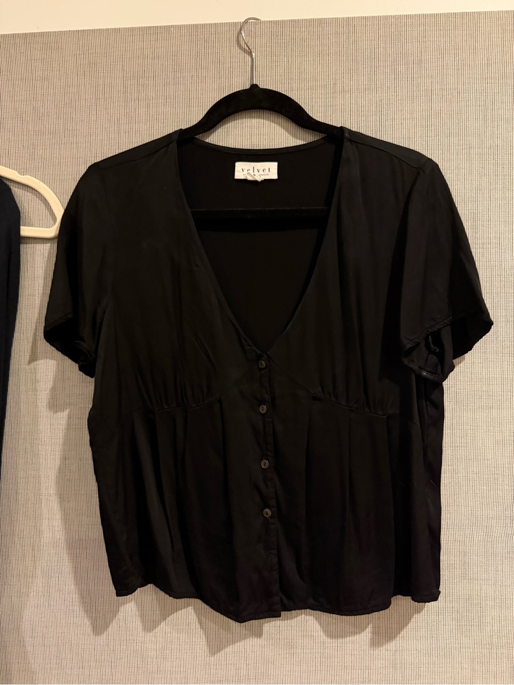 Maisie Button Up Flare Short Sleeve Silk Blouse - Velvet by Graham and Spencer - Picture 5 of 9